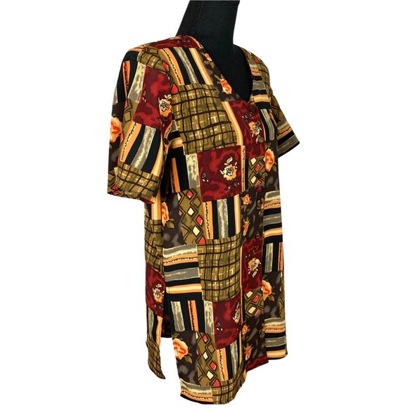 VINTAGE 90s Short Sleeve Floral Multicolour Abstract Blouse - Picture 5 of 10